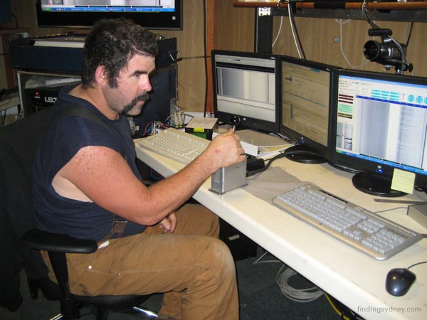 The sonar operator's station for winch and sonar control.
